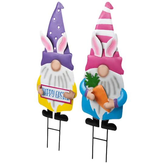 27" Gnomes with Bunny Ears Easter Outdoor Garden Stakes, 2ct.